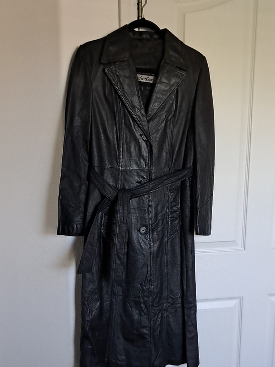 Schenley's Jackets & Blazers - Long Black Leather Trench Coat with Belt — Unbranded
